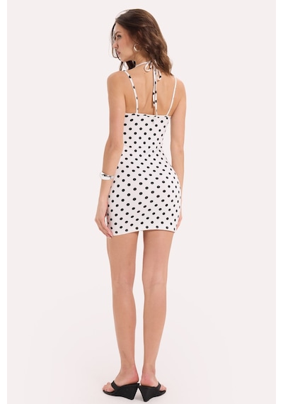 Tudors Kadın Slim Fit Dar Kesim Boyundan Bağlamalı Sıfır Kol Dantel Detaylı Ekru Elbise-52066