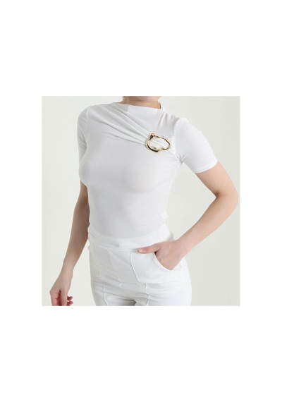 Fleurs Chic Toka Detaylı T-shirt Beyaz
