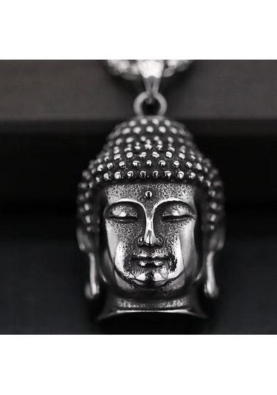 Antik Eskitme Gümüş Renk Çelik Güç Ve Huzur Sembolü Spiritüel Buda Kolye Gümüş - Gri