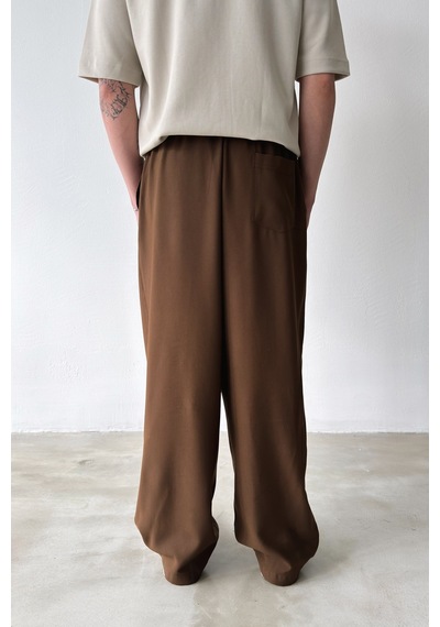 Flaw Rahat Kesim Bel Lastikli Baggy Pantolon-29123 Kahverengi