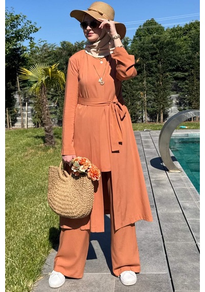 Rabia Şamlı Yaren Üçlü Takım Kiremit Çok Renkli