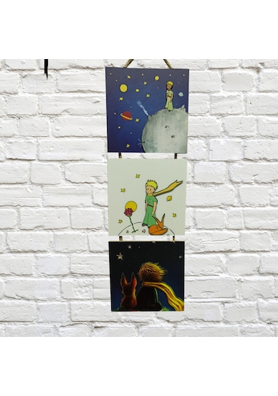 Küçük Prens Kabartmalı Baskılı 3'lü Tablo The Little Prince 1