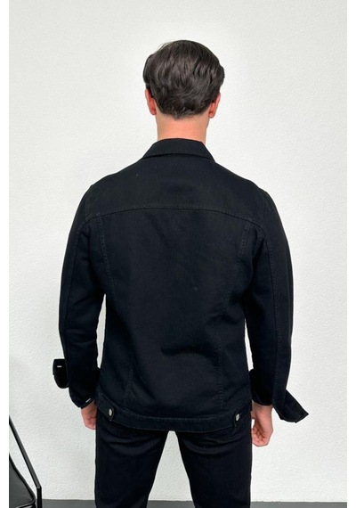 HLT Jeans Erkek Siyah Jean Denim Standart Kalıp %100 Pamuk Cepli Düğmeli Kot Ceket 001