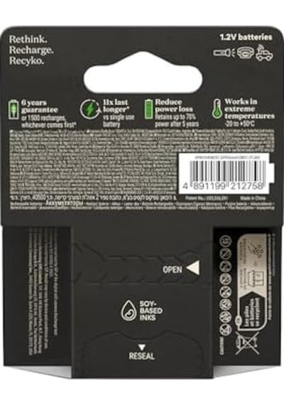 Recyko Pro Aaa İnce Ni-mh Şarjlı Pil, 1.2 Volt, 4'lü Kart