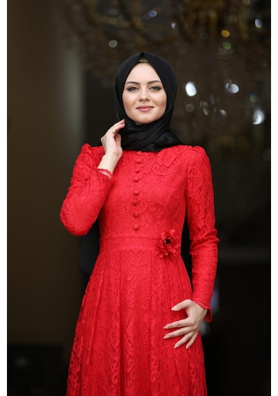 İbrahim Burak Etiler Collection Ahunisa Henna Abiye Kırmızı 5646