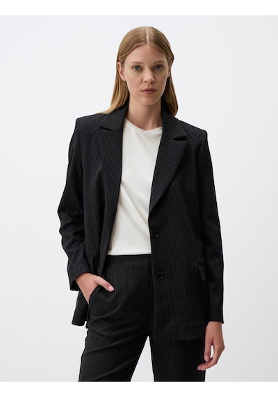 Jimmy Key Siyah Uzun Kollu Çizgili Şık Blazer Ceket 4ww010938900 Siyah