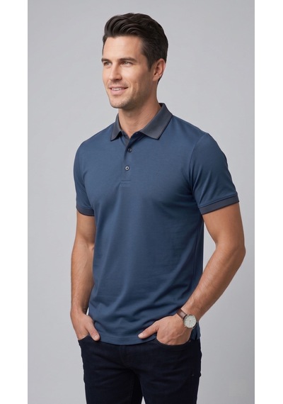 Efor Comfort Fit Rahat Kalıp %100 Pamuk Kıvrılmaz Yaka İndigo Lacivert Polo Yaka Tişört Ts 931 İndigo-lacivert