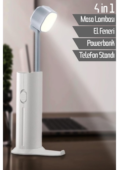 4in1 Şarjlı Masa Lambası Powerbank Özellikli Telefon Standlı Kamp El Feneri Çalışma Okuma Işığı 975