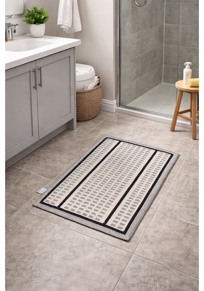 Modern Dokuma Desenli Kaymaz Taban Banyo Paspası 50x80 Cm Gri