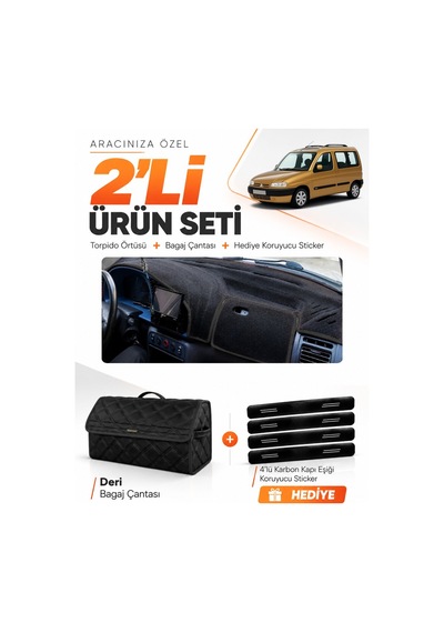 E-biz Cıtroen Berlingo M49 1996-2001 Uyumlu Torpido Örtüsü + Deri Bagaj Çantası - Siyah - Cı002
