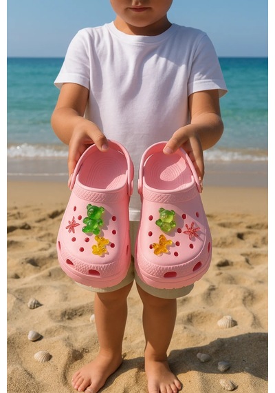 N Moda Jelibonlu Boncuklu Kız Çocuk Sandalet-terlik Pembe
