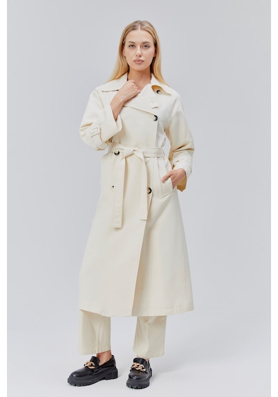 Kadın Oversize Kuşaklı Trençkot Taş
