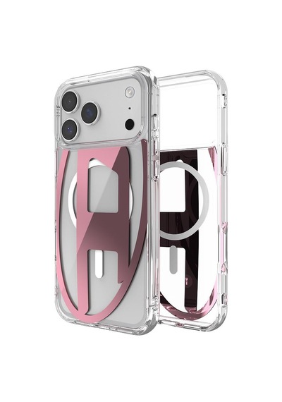 Diesel Apple iPhone 17 Pro Max Uyumlu Magsafe Destekli Oval D Metalik Kılıf - Pembe