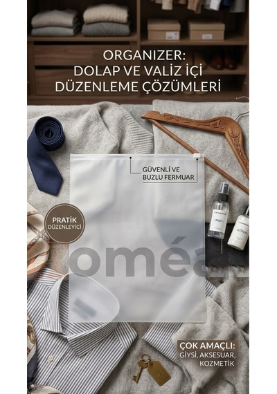 10 Lu Fermuarlı Organizer Çanta Seti 30x30 Cm Çok Amaçlı Makyaj, Seyahat Ve Düzenleme Çantası Şeffaf