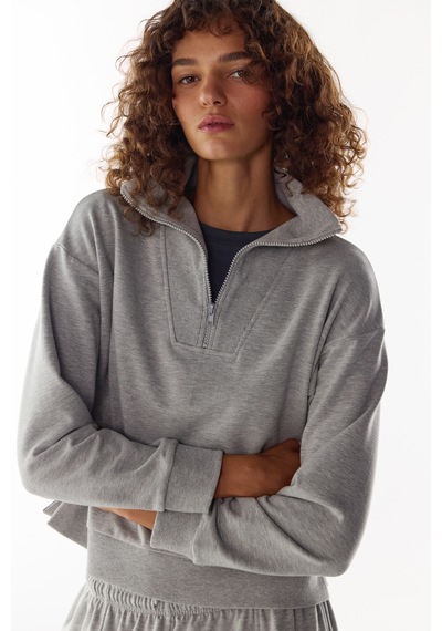 Penti Gri Yarım Fermuarlı Şardonlu Sweatshirt Gri Melanj