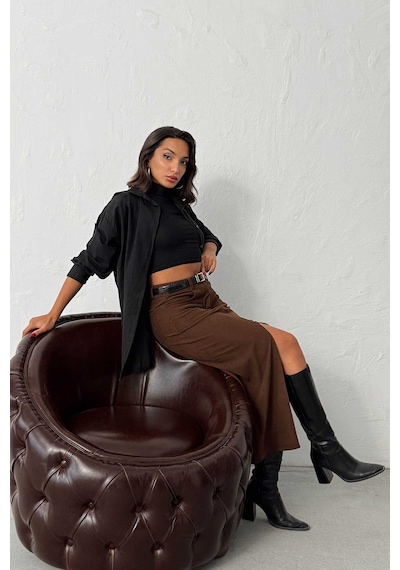 Verymoda Fitilli Kadife Etek F2033 Kahve
