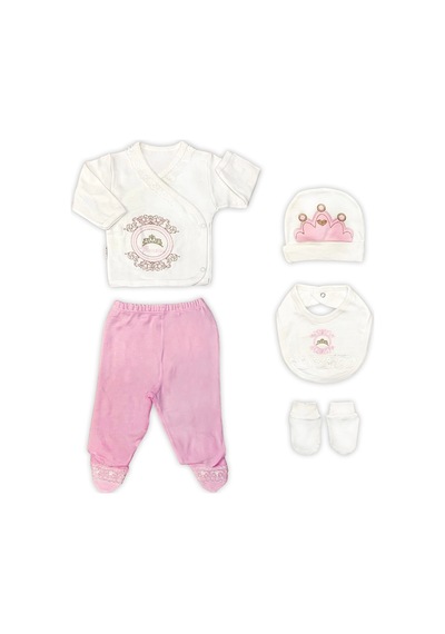 Sema Baby Prenses Lüks 5 Parça Hastane Çıkışı Zıbın Seti Beyaz