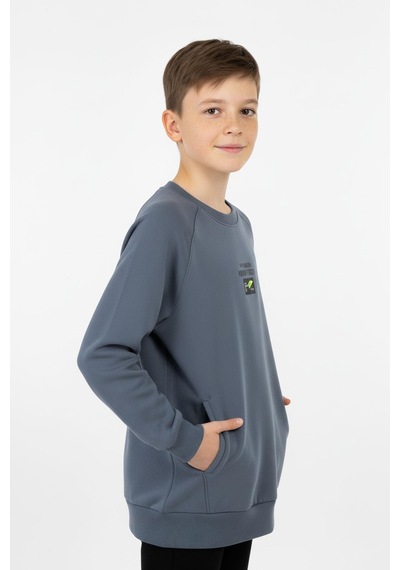 Kanguru Cepli Baskılı Detaylı Erkek Çocuk Sweatshirt-90882 İndigo