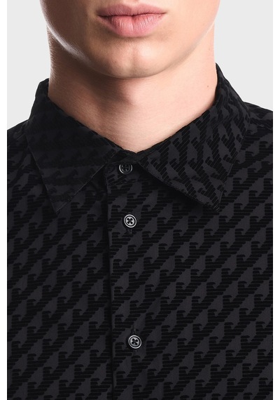 Emporio Armani Kadife Logolu Pamuklu Uzun Kollu Gömlek Erkek Gömlek Em006705 Af27982 Pc005 Siyah SİYAH