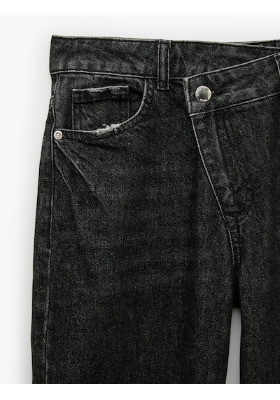 Koton Pamuklu Düğmeli Normal Bel Düz Paça Denim Pantolon - Straight Fit Jean Siyah 7wal40227md Koton Pamuklu Düğmeli Normal Bel Düz Paça Denim Pantolon - Straight Fit Jean Siyah 7wal40227md