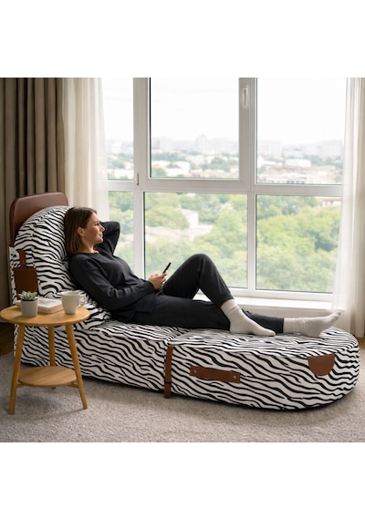 Viscolog Comfort Yeni Nesil Bohem Tekli Koltuk,legom Yataklı Katlanır Berjer,yer Yatağı, Modüler, 65x75 85cm Zebra Desen