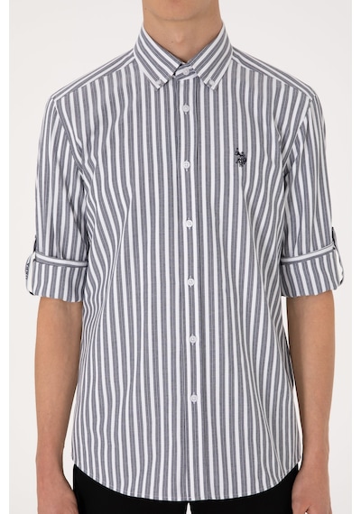 U.S. Polo Assn. Erkek Lacivert Çizgili Beyaz Gömlek 50306327-VR033