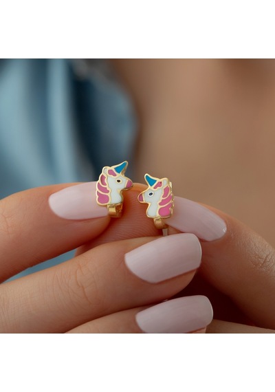 925 Ayar Gümüş Gold Mineli Unicorn Küpe 925 Ayar Gümüş Gold Mineli Unicorn Küpe