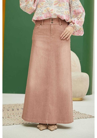 2254-denim Klasik Etek Somon Somon