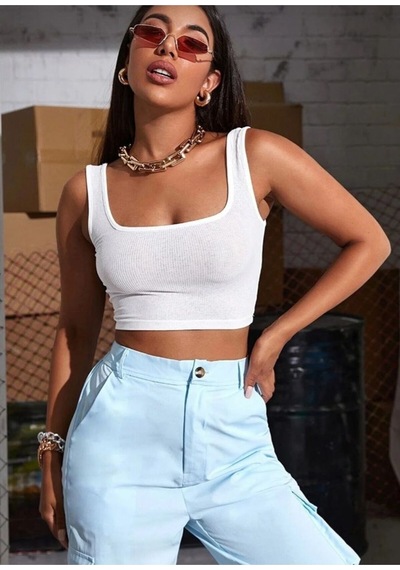 Genel Markalar Kadın Askılı Crop Top Bluz Beyaz Beyaz