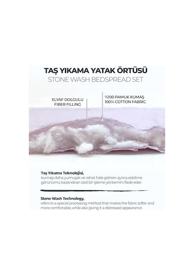 Evlen Home %100 Pamuk Çift Kişilik Özel Taş Yıkama Yatak Örtüsü Lüks Yumuşak Dayanıklı Modern Rabio Mavi