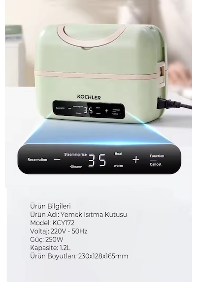 Ev, Ofis Ve Seyahat İçin Elektrikli Yemek Termosu Ve Isıtıcı 1,2 Lt  Ve Bpa'sız Yeşil
