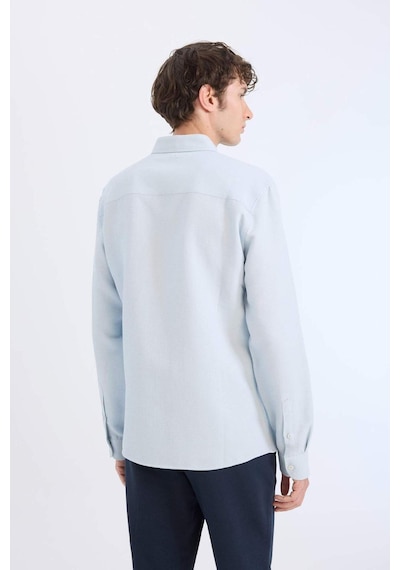 DeFacto Slim Fit Dar Kesim Düğmeli Dokulu Düz Pamuk Karışımlı Uzun Kollu Gömlek T2066AZ24AUBE723