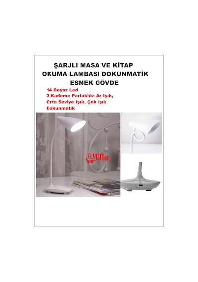 Şarj Edilebilir Dokunmatik Masa Lambası Kitap Okuma Işığı Led Çalışma Okuma 3 Modlu Kademe Işık Beyaz - Beyaz