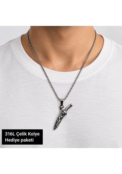 İşlemeli Figürlü Erkek Kolye 316l Çelik Detaylı Ve Şık Erkek Aksesuarı Altın - Gümüş
