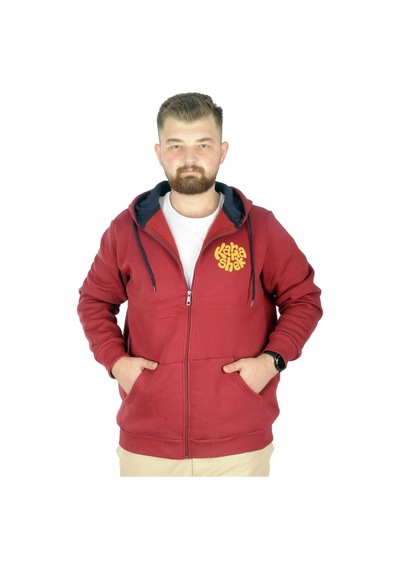 Mode Xl Erkek Sweat Kapşonlu Fermuarlı Karmashek 22538 Bordo 001