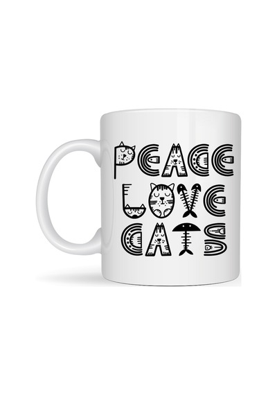 Northcity Peace Love Cats Sevimli Kedi Desenli Porselen Kupa Model 60 Kahve & Çay Kupası Diğer