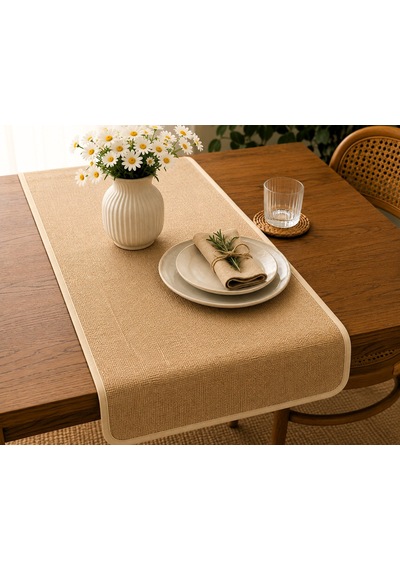 Doğal Şıklık Bej Biyeli Lamineli Jüt Runner 45x130 Cm Belirtilmemiş