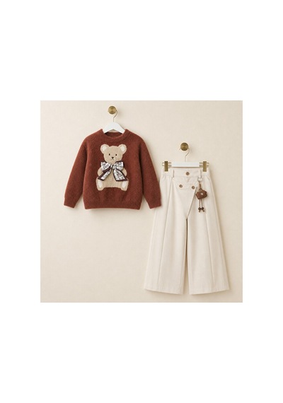 Ministok Browny Bear Kız Çocuk Çarm Detaylı Pantolon Kazak 2'li Takım Turuncu