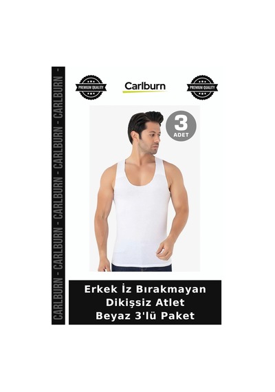 Carlburn Premium Erkek İz Bırakmayan Dikişsiz Atlet Beyaz 3'lü Paket Alternatif Gömlek İçi İç Çamaşırı Beyaz-3