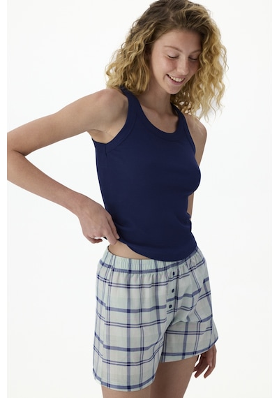 Penti Lacivert Mira Checked Şort Pijama Takımı