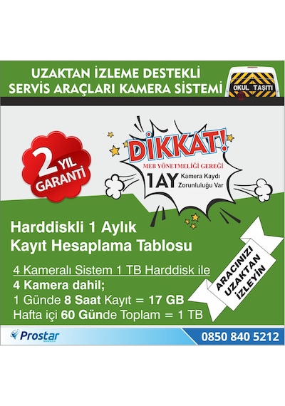 Okul Ve Servis Taşıtları Için 1 Tb Kayıtlı 3G Destekli Kamera Set