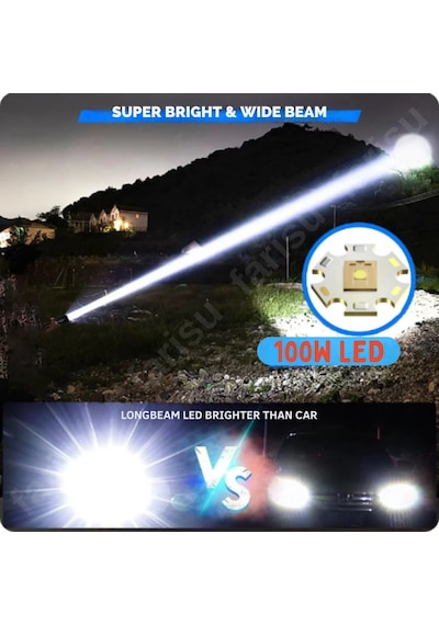 Gold Ultra Güçlü 100 Watt Full Metal Tasarım El Feneri Siyah