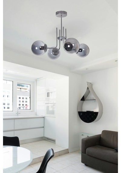 Vien Modern Tasarım Salon Yemek Odası Mutfak Gri Renk Camlı Sarkıt 4 Lü Avize Gri Füme Gri Füme