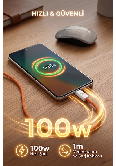 100w Destekli Usb-c To Usb-c Hızlı Şarj Ve Yüksek Hızlı Veri Aktarım Kablosu 1 Metre 100cm