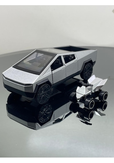 Tesla Cyber Truck 1:32 Ölçek Metal Çek Bırak 12 Cm Oyuncak Araba - Gri