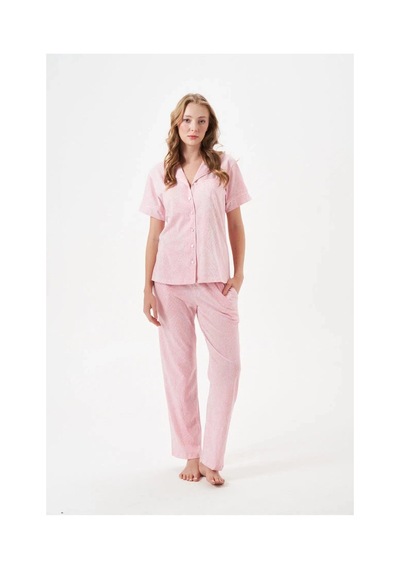 Angbutik Pjs 29033 Kadın Düğmeli Pijama Takım PEMBE