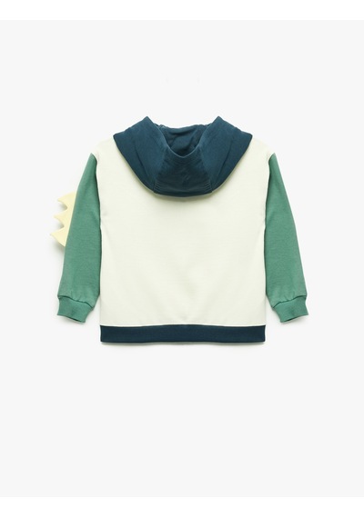 Koton Uzun Kollu Pamuklu Şardonlu Dinozor Baskılı Kapşonlu Sweatshirt Ekru 7wmb10012tk