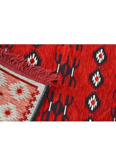 Etnik Motifli Otantik Dekoratif Kilim Desenli Halı 80cmx125cm M1 Kırmızı - Siyah