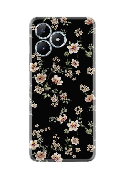 Realme Note 50 Kılıf Boutique Baskılı Resimli Siyah Fon Çiçek Pcode -045