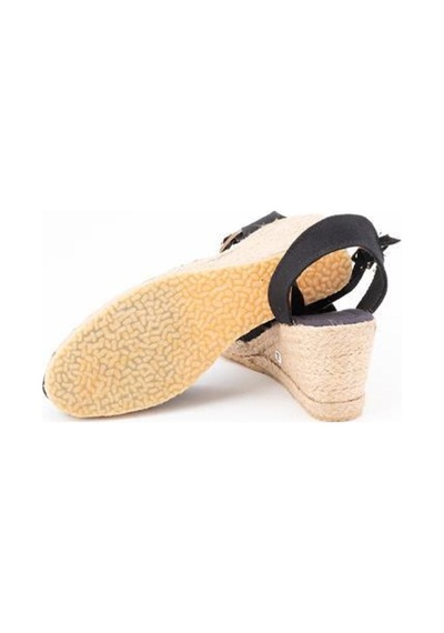 Star Tombis Gerçek Elişi Topuğu Açık Bilekten Bantlı Dolgu Topuk Siyah Keten Hasır Espadril Handmade Siyah
